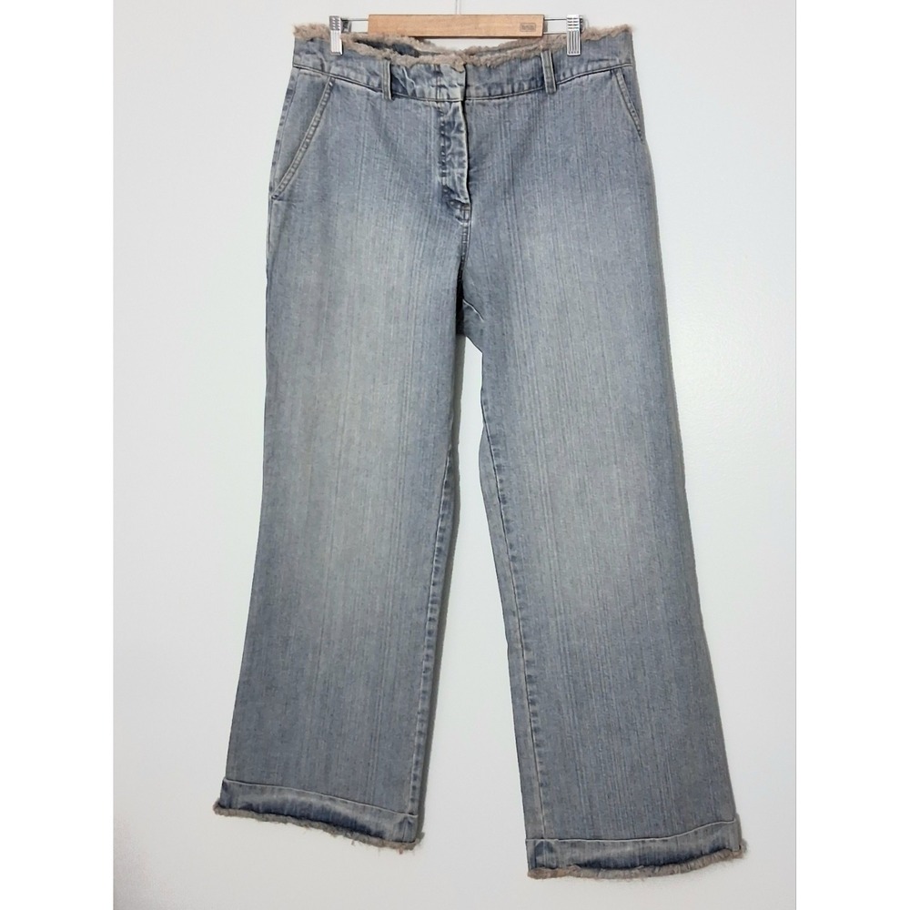 Jeanology Collection Jeans Women's Size 16W Blue‎ Light Wash Wide Leg Frayed Y2K